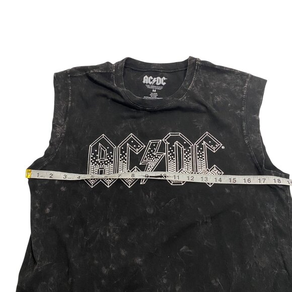 AC/DC Black Sleeveless T-Shirt M 100% Cotton Distressed Rock Band Tee unisex gru - Picture 6 of 7
